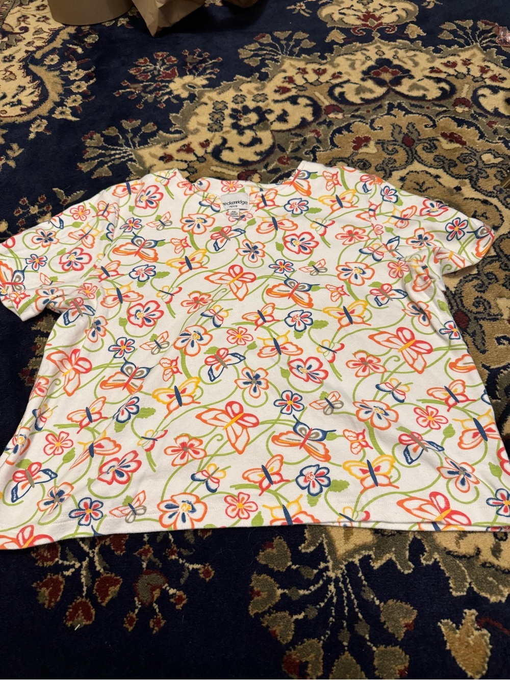 breckenridge White Short Sleeve Tee with Multicolor Floral Print